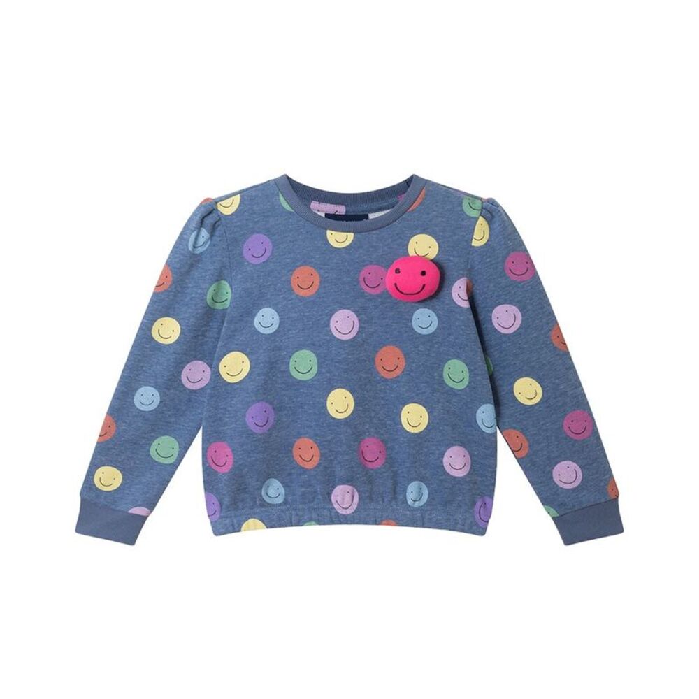 Andy & Evan Girls Smiley Printed Plush Applique Sweatshirt, Blue